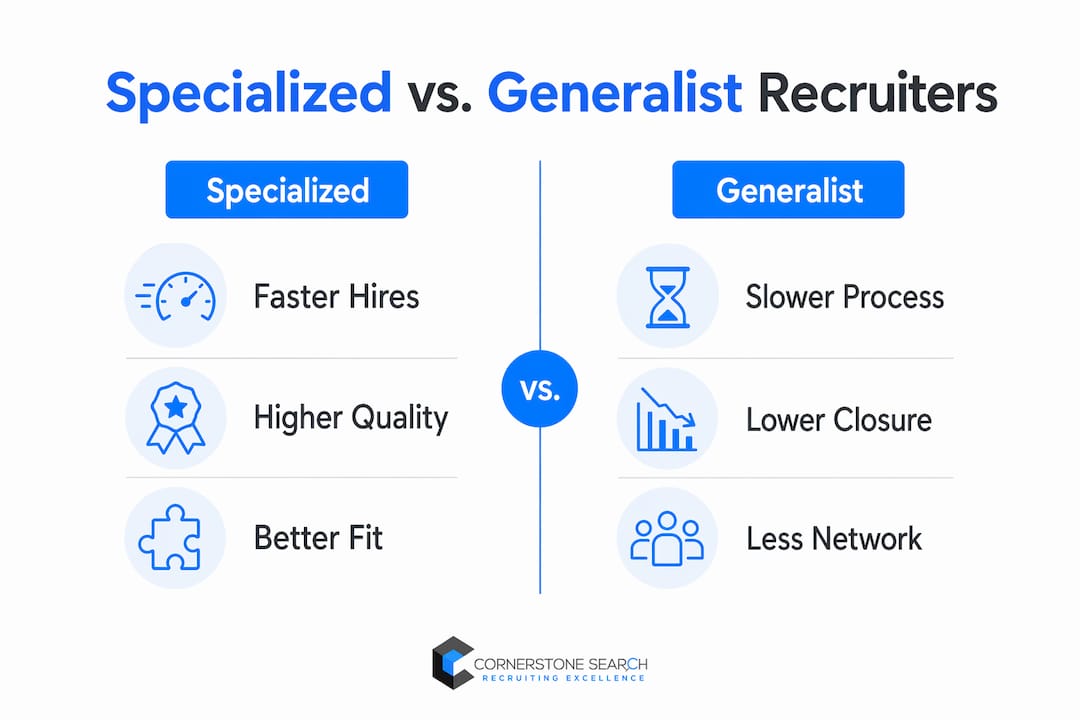 Infographic comparing specialized and generalist recruiters