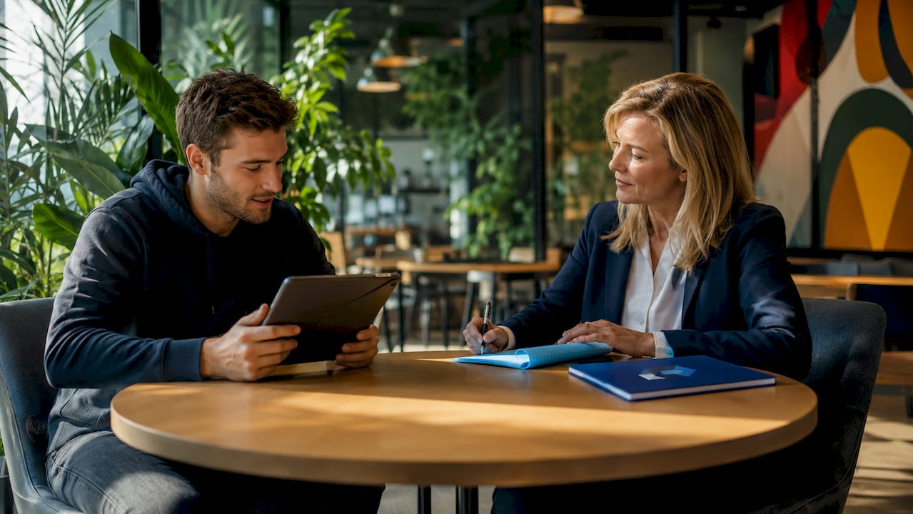 Startup and corporate sales professionals discussing