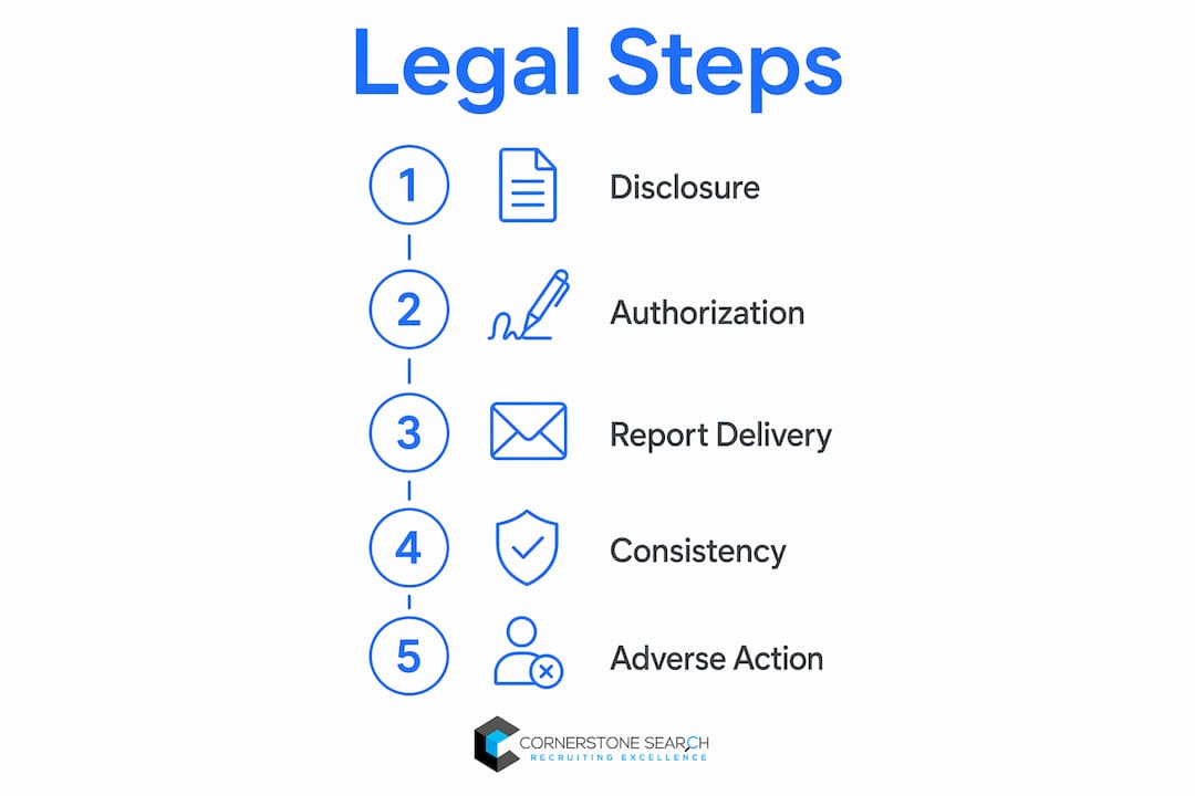 Infographic outlining legal steps for executive background checks