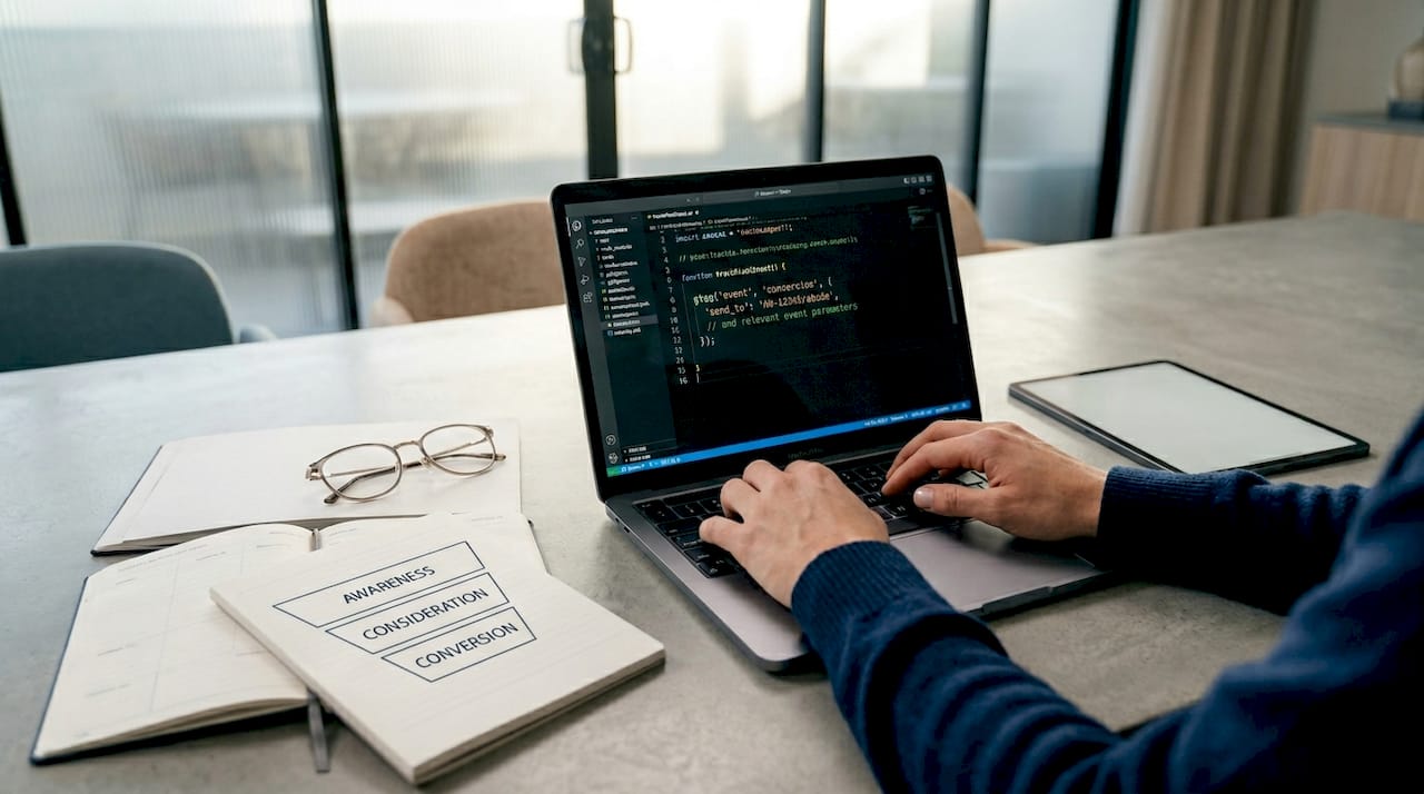 Hands configuring pixel tracking conversion event