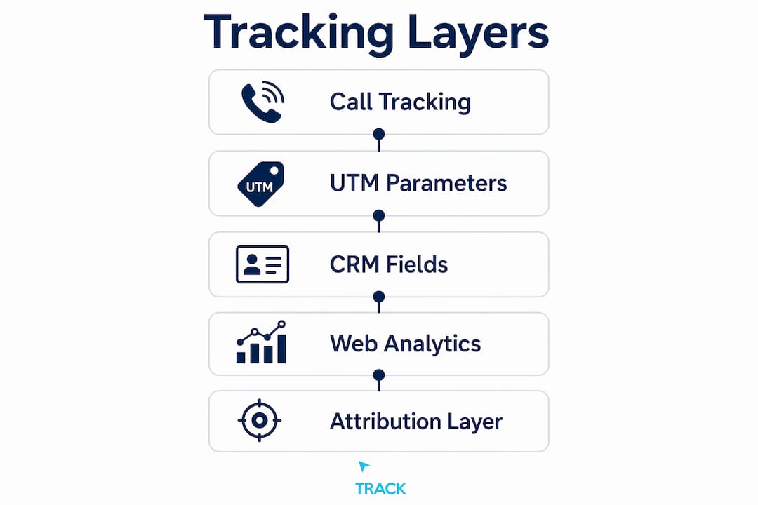 Infographic showing five layers to track remodeling marketing ROI