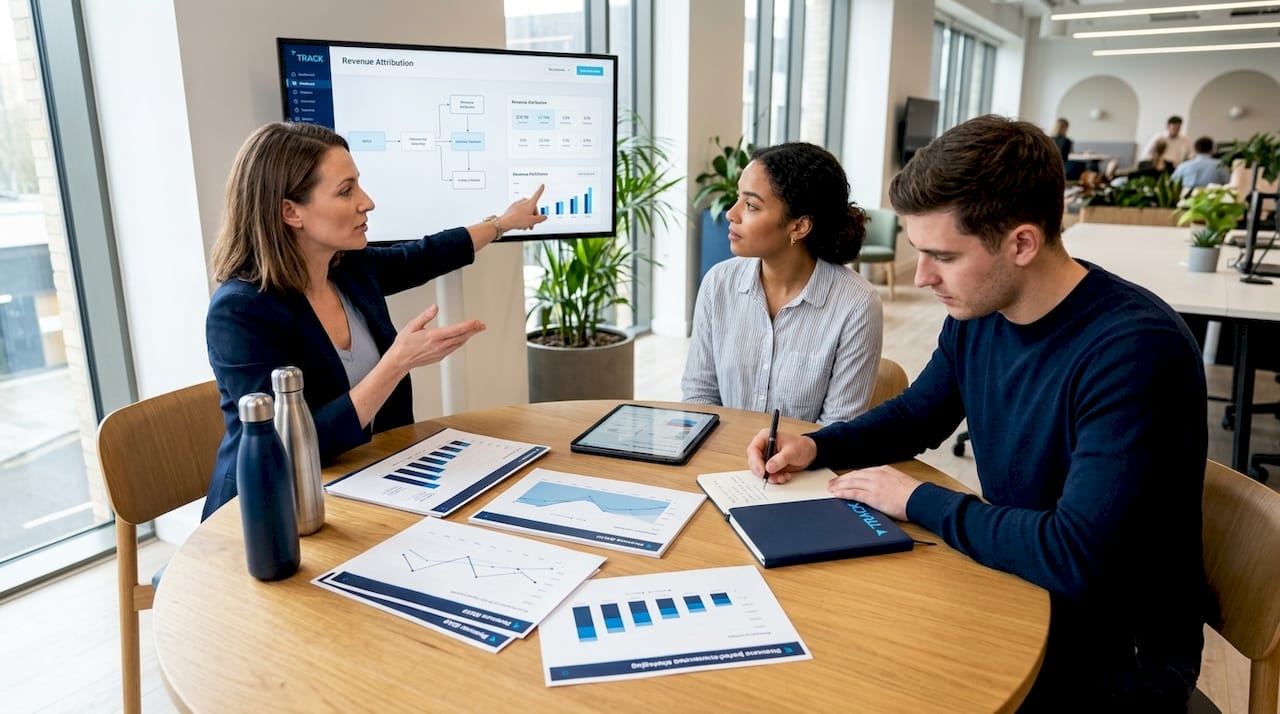 Marketing professionals collaborating on revenue strategy