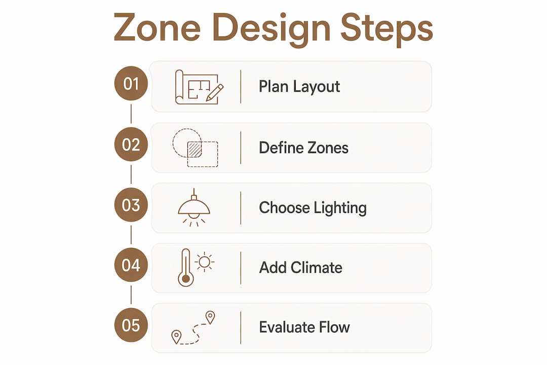 Infographic outlining backyard entertainment zone design steps