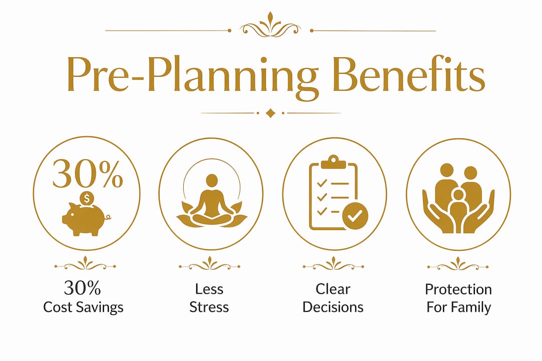 Infographic showing key benefits of funeral pre-planning