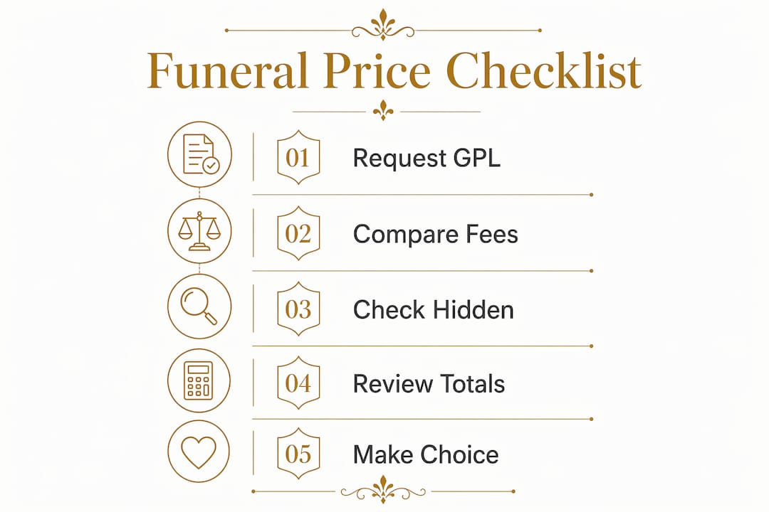 Infographic illustrating funeral price checklist steps