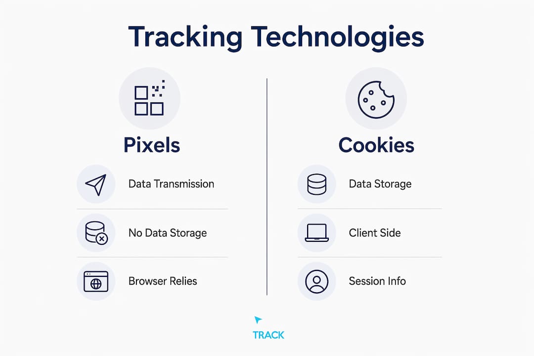 Infographic comparing tracking pixels and cookies