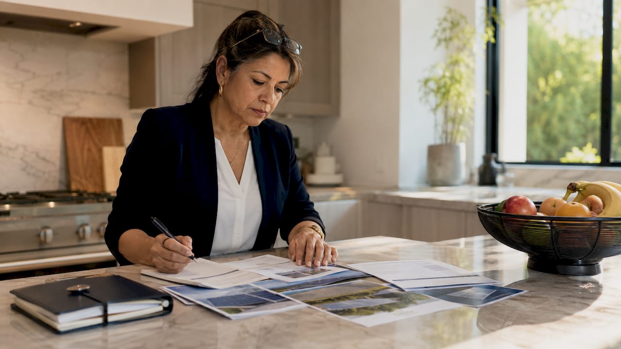 Woman reviewing solar company licensing documents