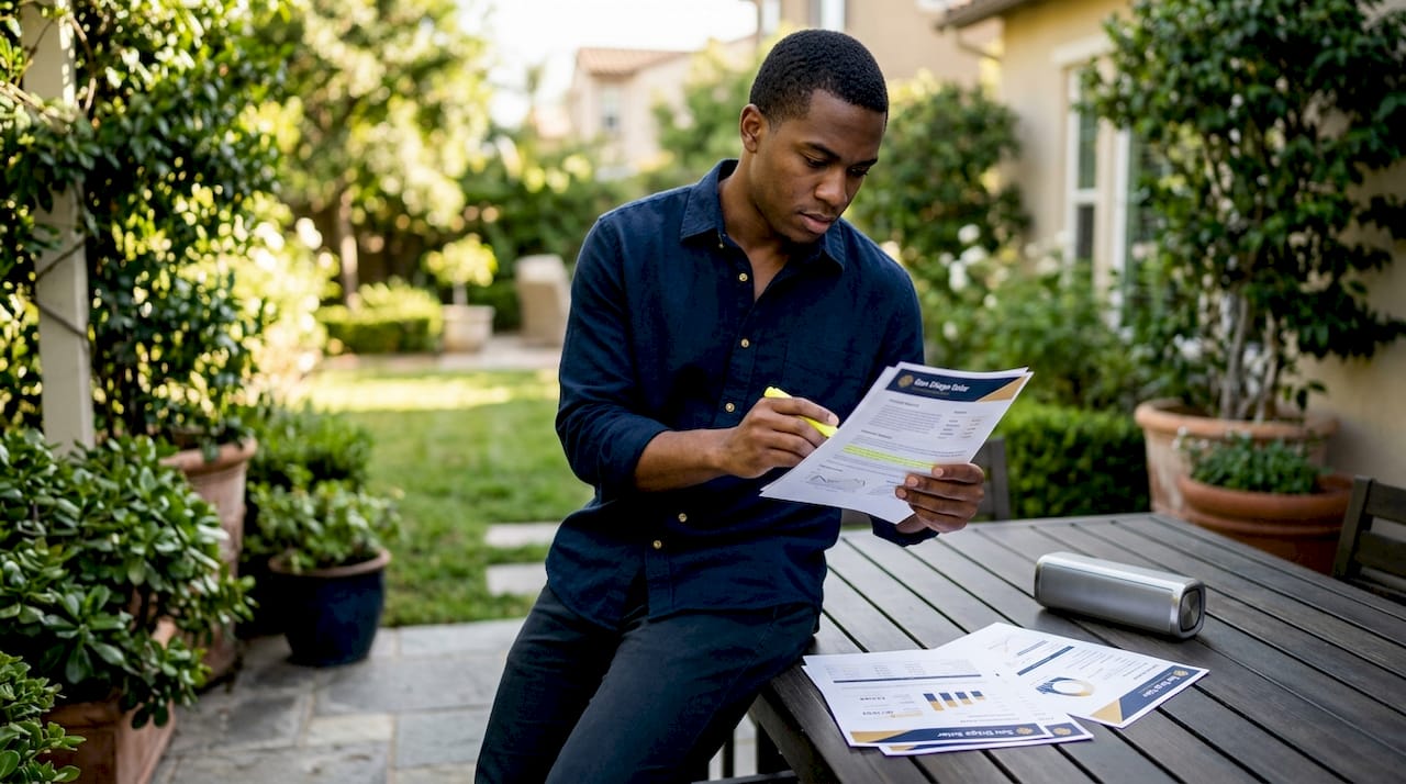 Homeowner reviewing solar company financial documents