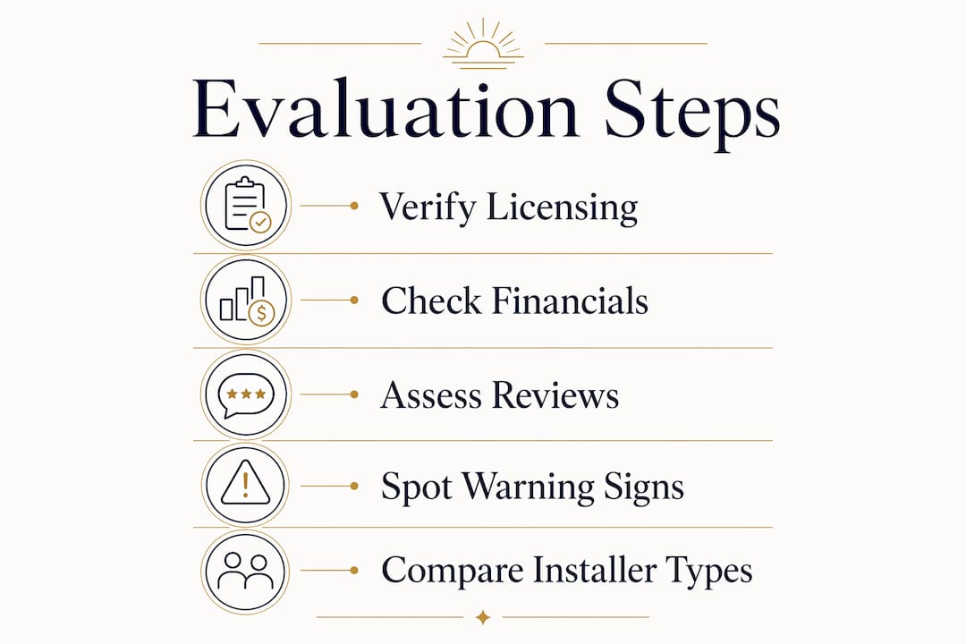 Infographic showing solar company evaluation steps
