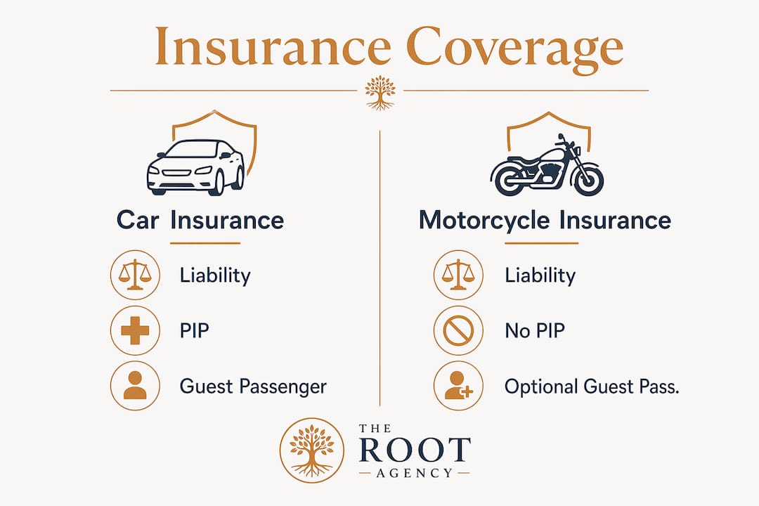 Infographic comparing motorcycle and car insurance coverage
