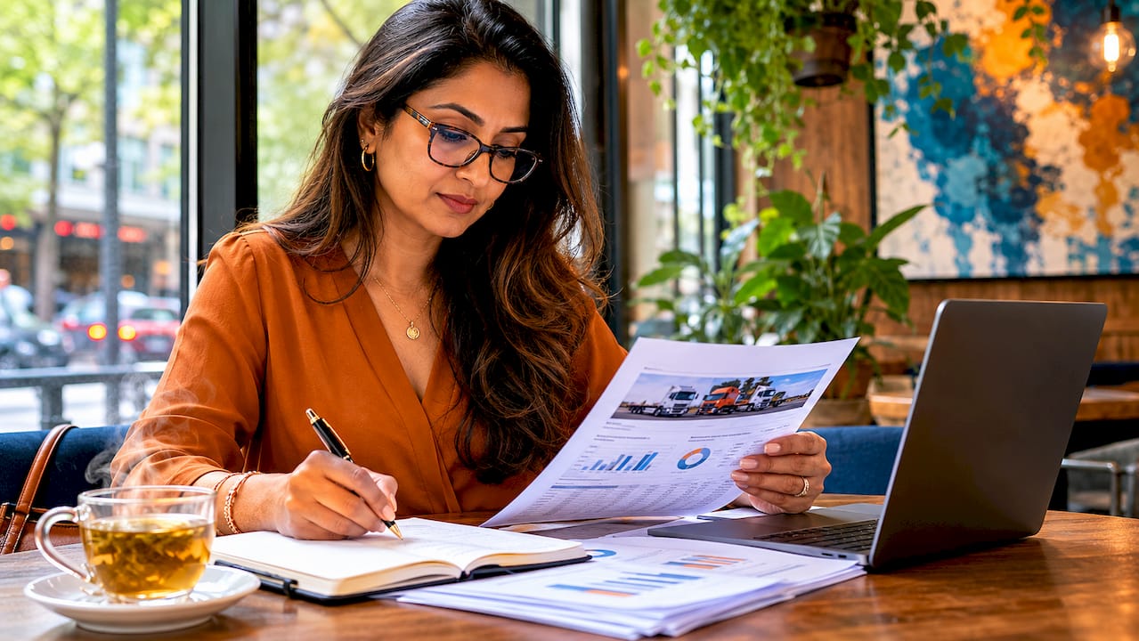 Insurance underwriter reviewing business vehicle profiles