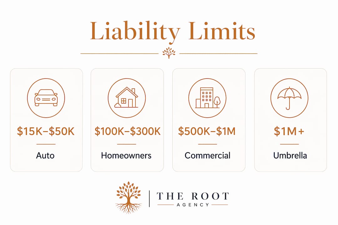 Infographic showing typical liability coverage limits