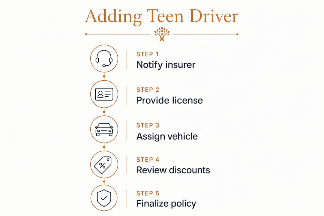 Infographic showing steps to add teen driver insurance
