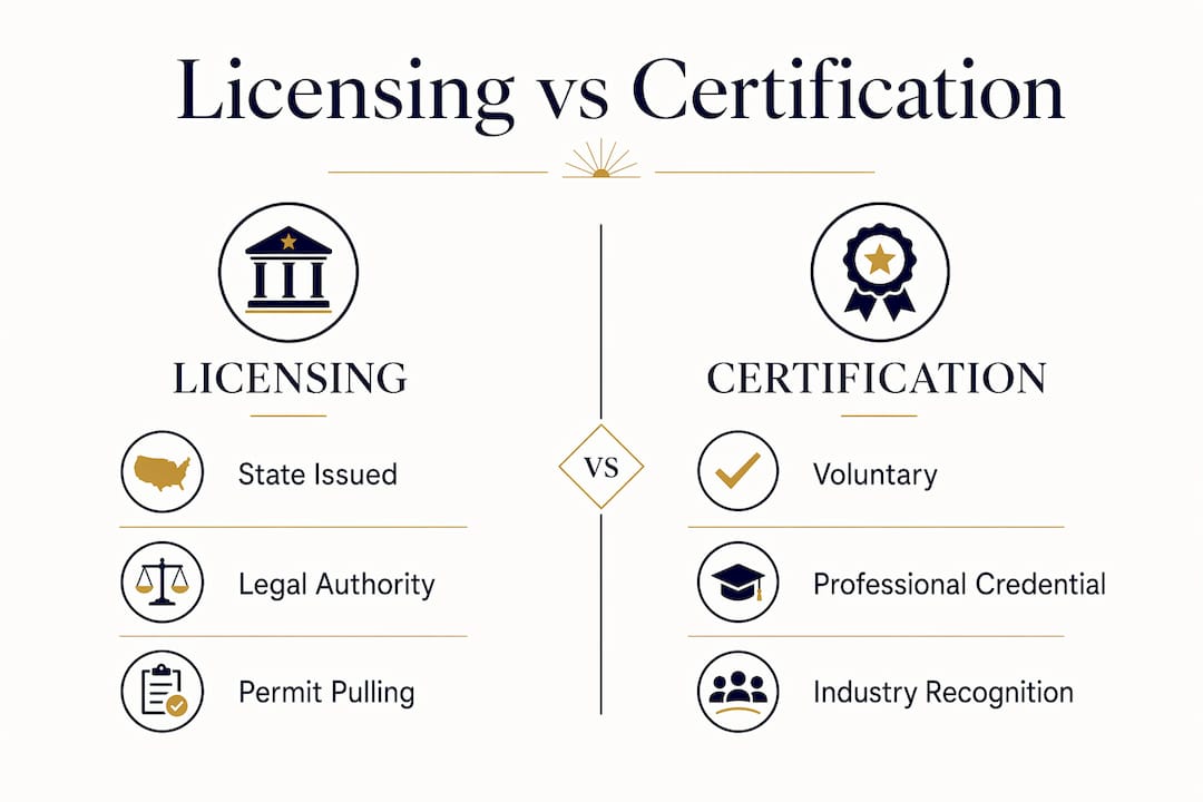 Infographic comparing licensing and certification