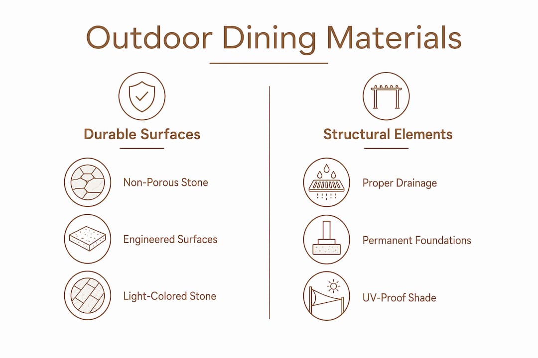 Infographic comparing durable outdoor dining materials and structures