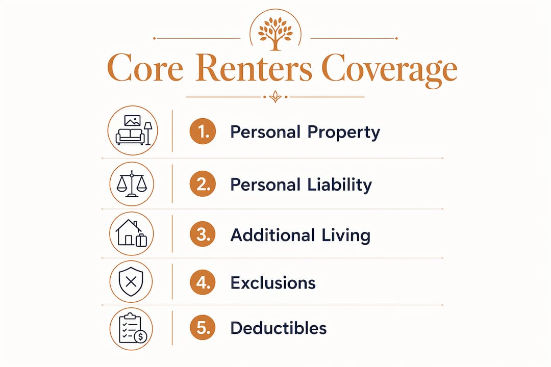 Infographic outlining core renters insurance coverage types