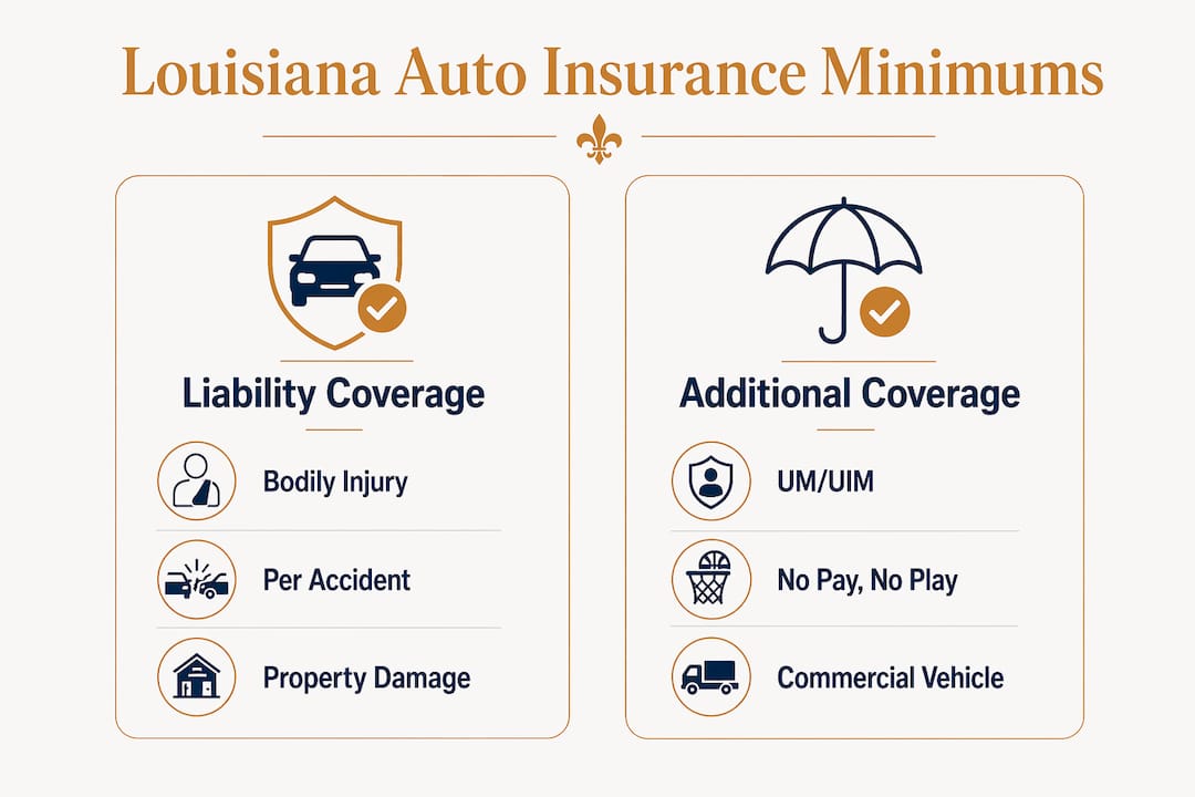 Infographic comparing Louisiana auto insurance minimum requirements
