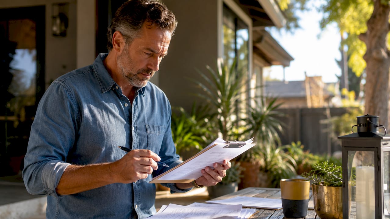 Man reviewing lemon law vehicle documents at home