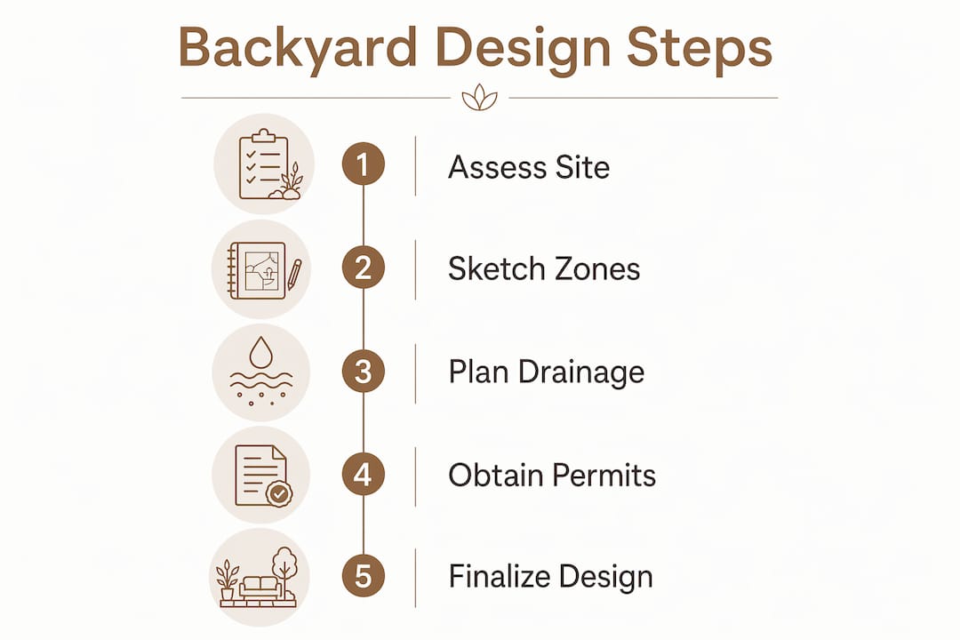 Infographic showing five key backyard design planning steps