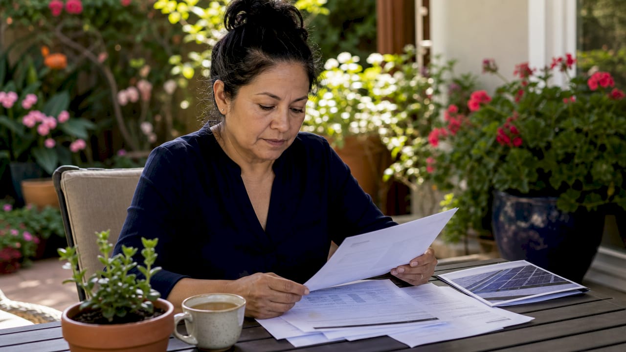 Homeowner reviewing insurance documents with solar info