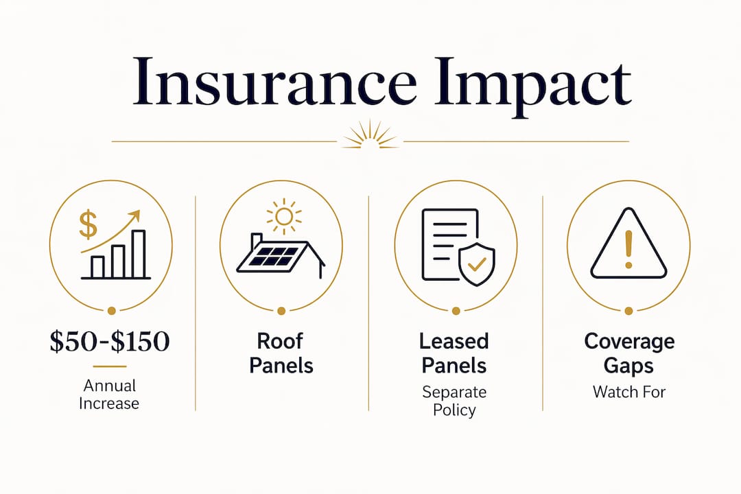 Infographic showing insurance premium impacts and coverage aspects for solar panels