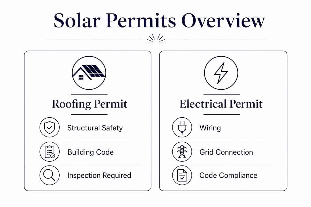 Infographic comparing roofing and electrical solar permits
