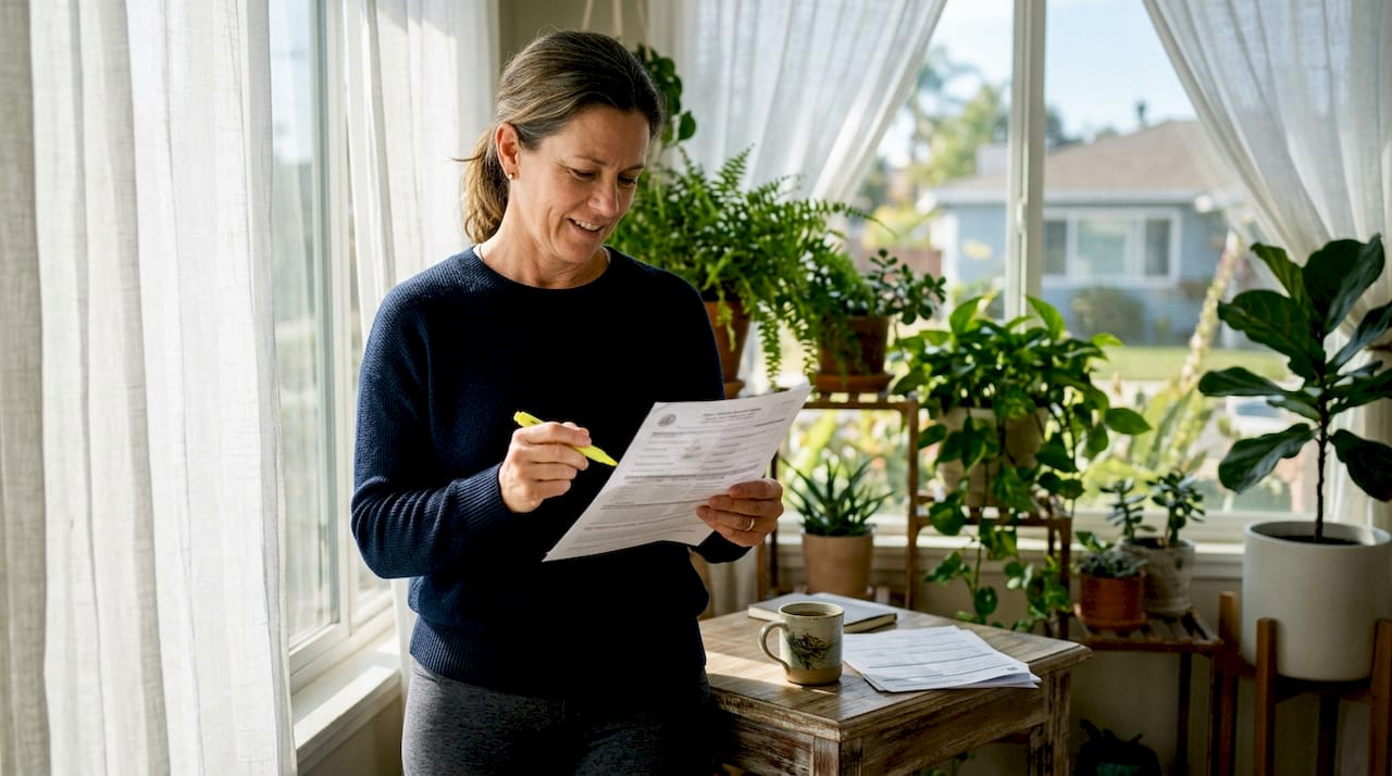 Homeowner reviewing solar roofing permit paperwork