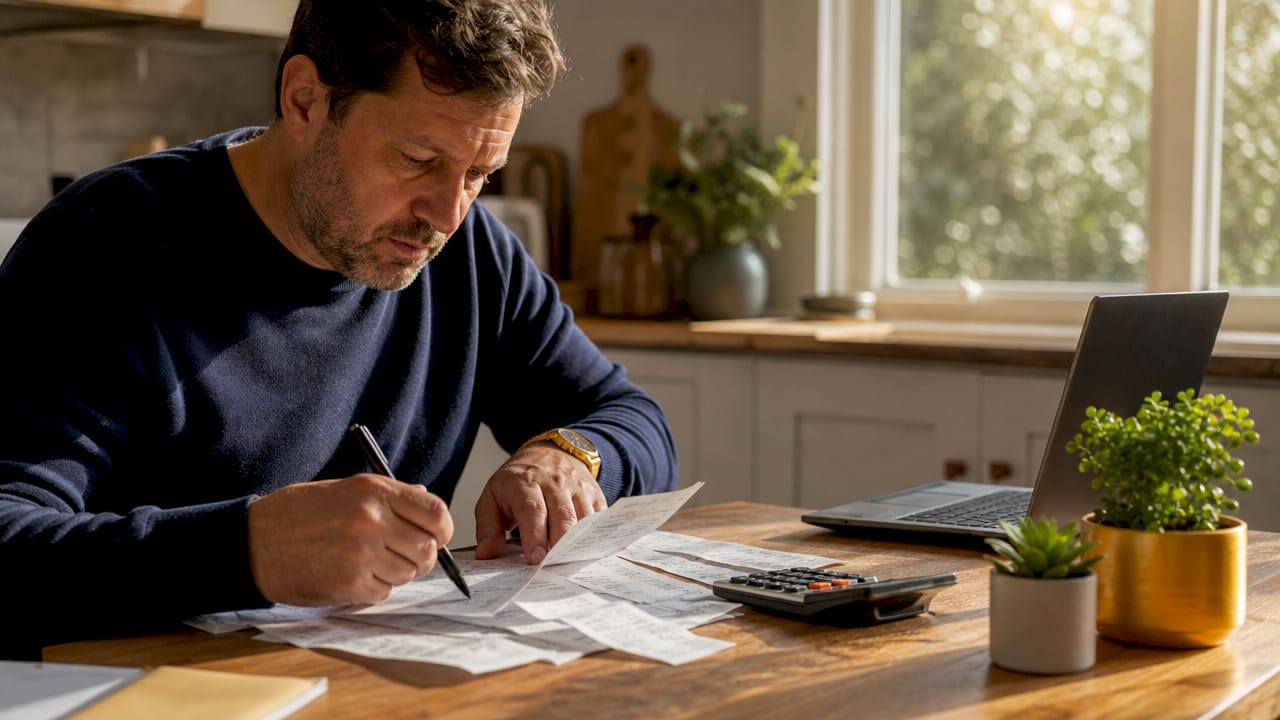 Man organizing vehicle repair receipts