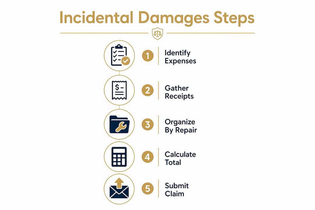 Infographic illustrating steps to claim incidental damages