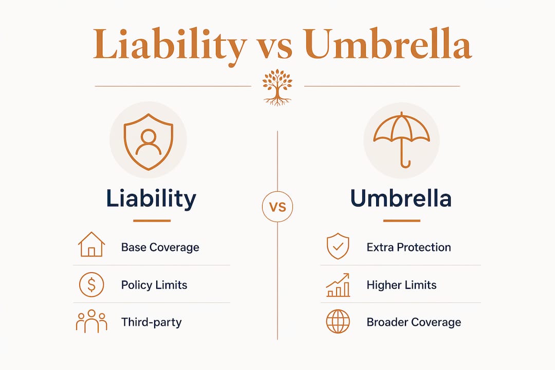 Infographic comparing liability and umbrella insurance coverage