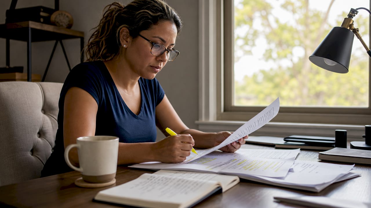 Woman reviewing solar installer qualifications at home
