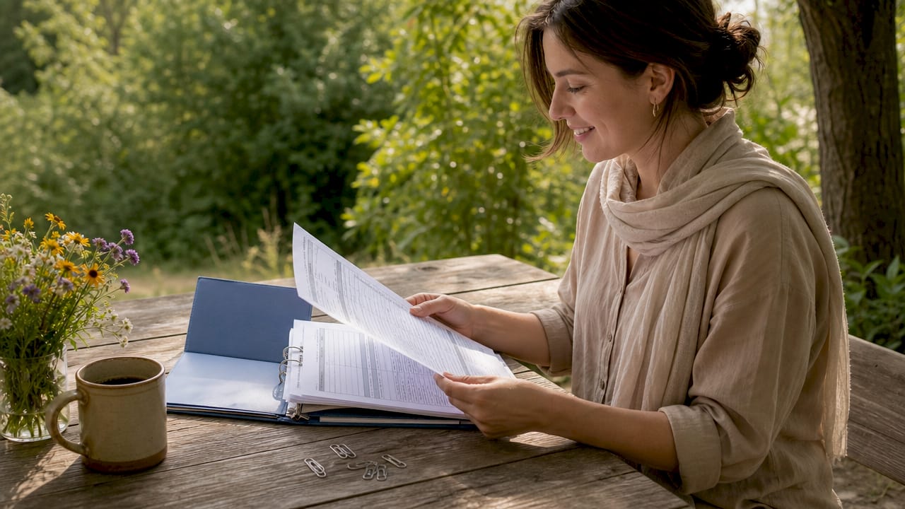 Close-up of golf cart insurance papers and reading glasses