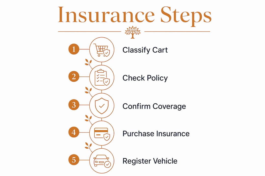 Infographic showing golf cart insurance coverage steps