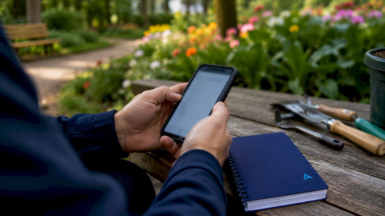 Hands using smartphone app outdoors