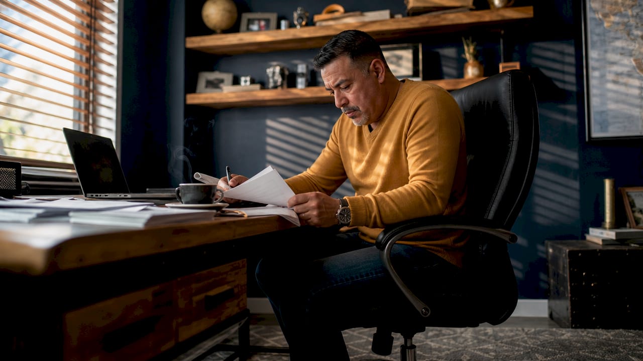 Man reviewing California lemon law documents at home