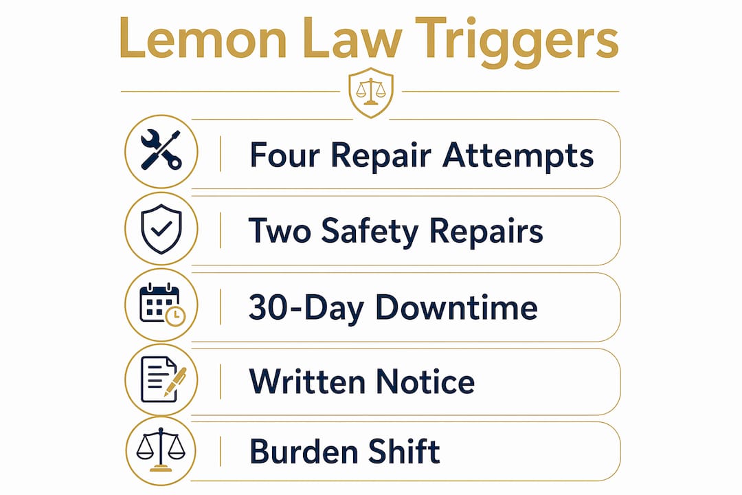Infographic displaying California lemon law triggers
