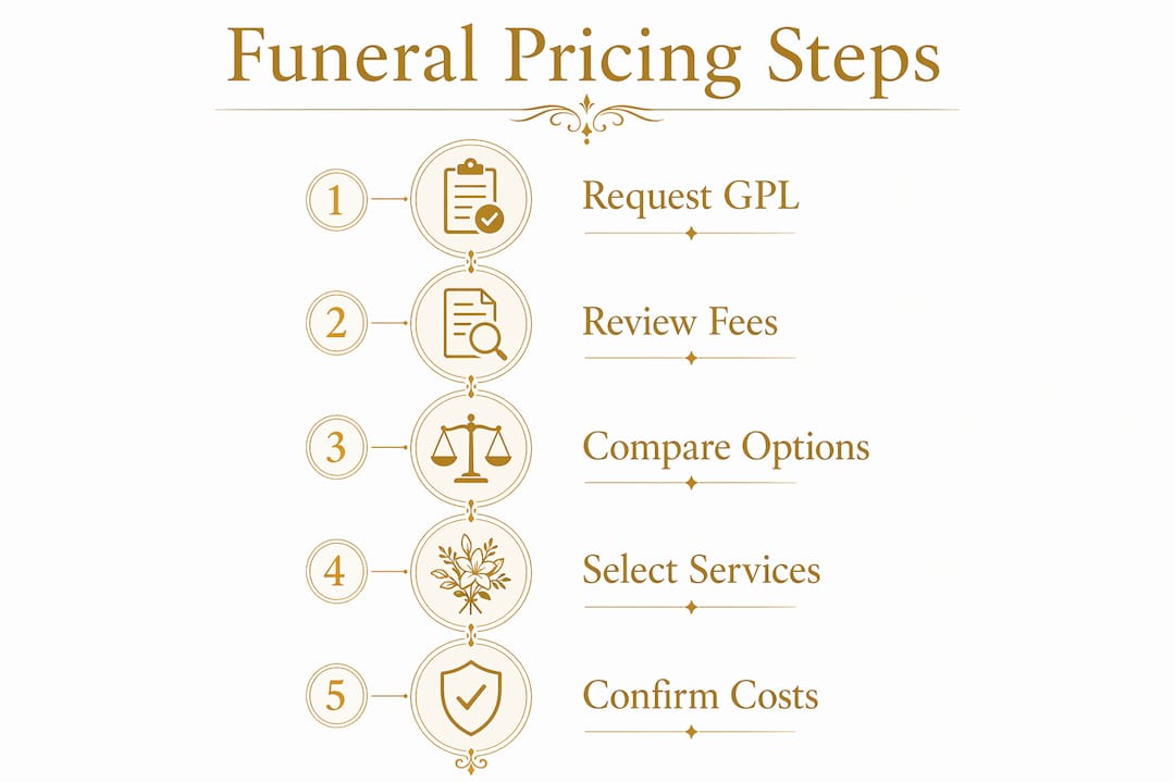 Infographic illustrating step-by-step funeral pricing process