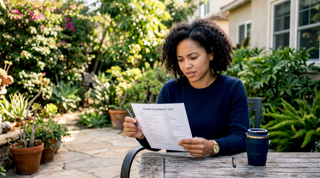 Homeowner reviewing solar equipment list