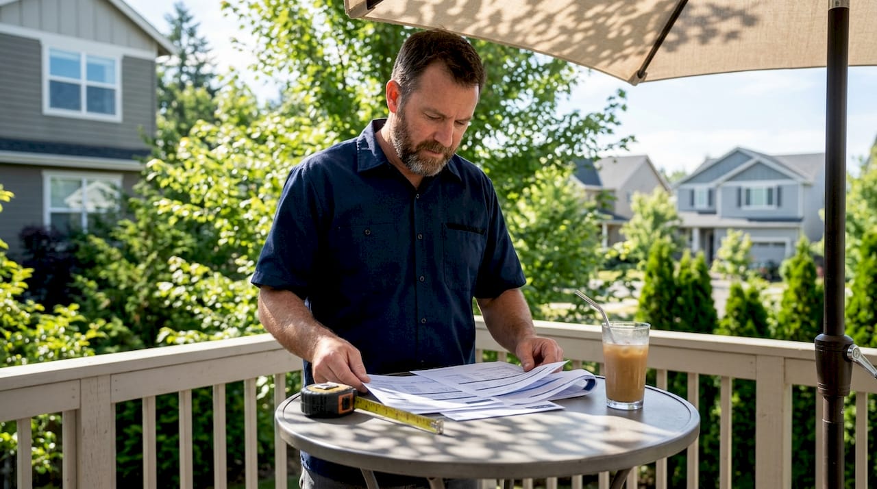 Solar installer reviewing bids at kitchen table