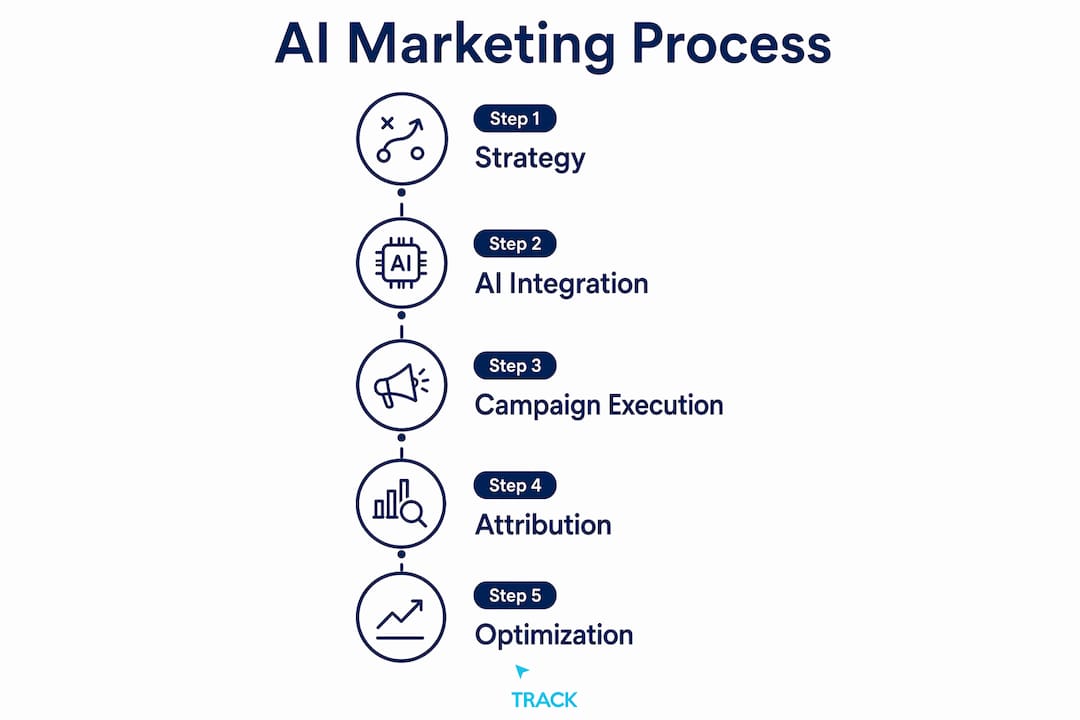 Infographic showing AI marketing agency process steps
