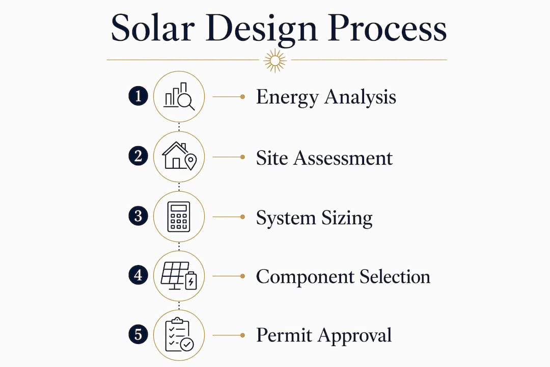 Infographic illustrating key steps in solar design process