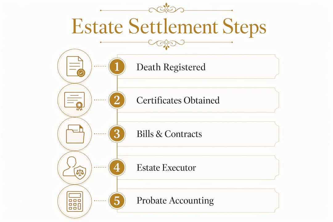 Infographic illustrating estate settlement steps