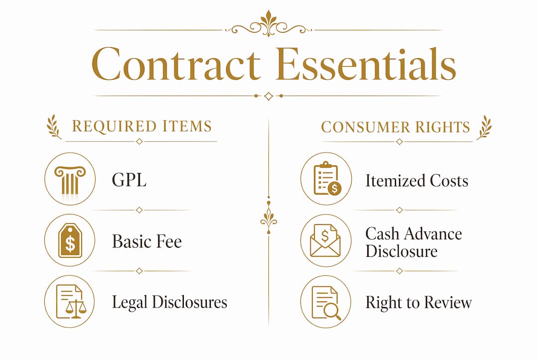 Infographic comparing funeral contract essentials and consumer rights