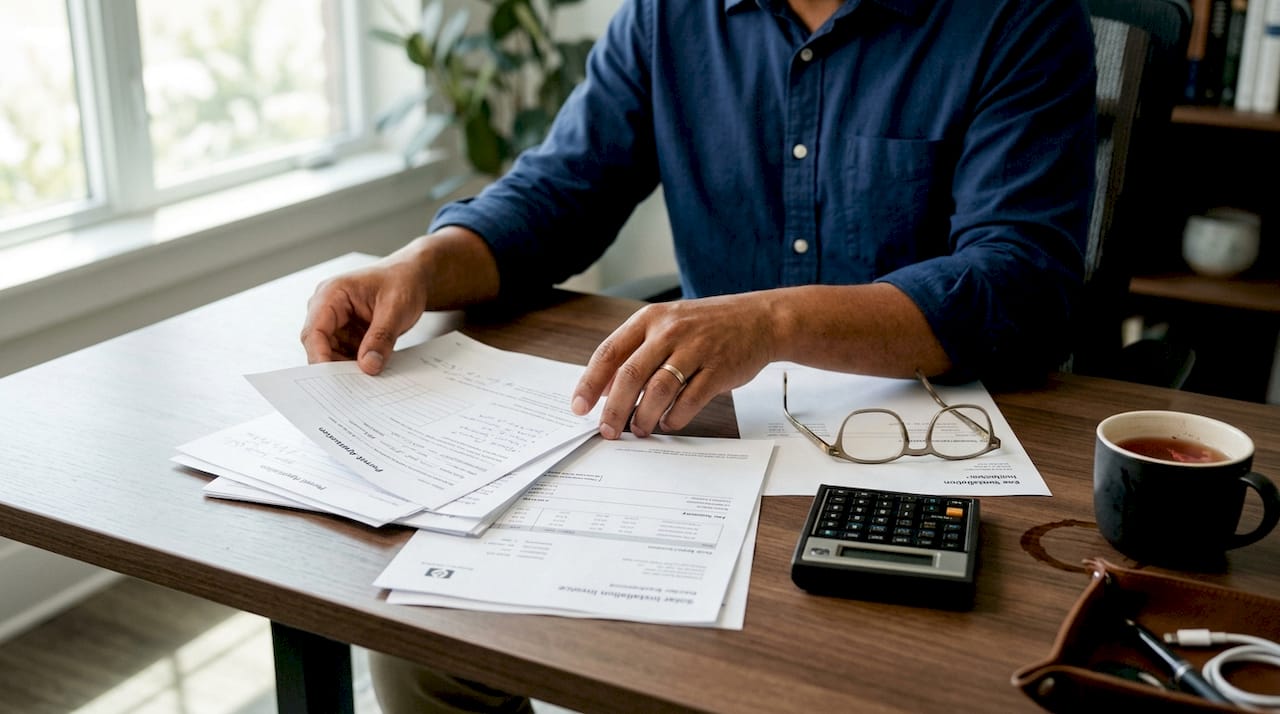 Hands reviewing solar installation permit documents