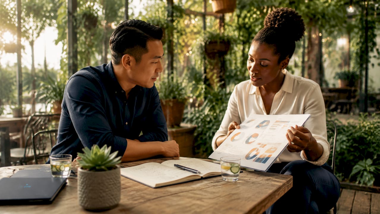 Two marketers discussing performance accountability