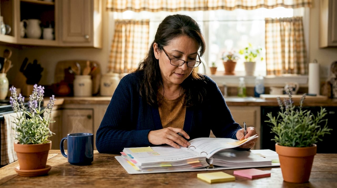 Woman reviewing umbrella insurance documents