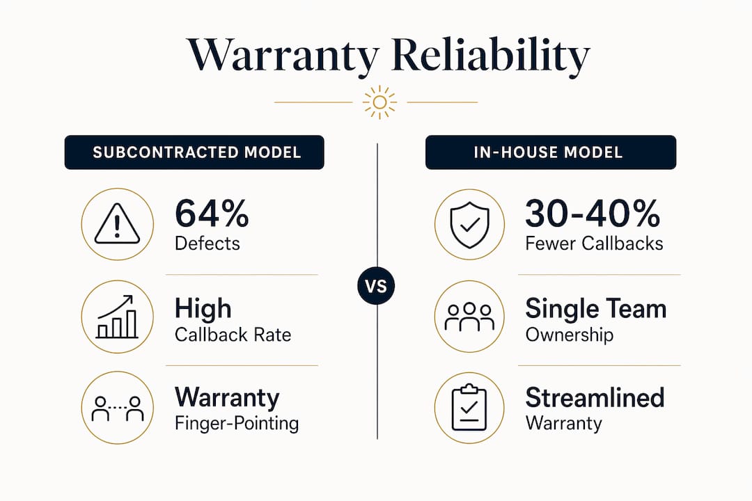 Infographic comparing subcontracted and in-house solar warranty reliability