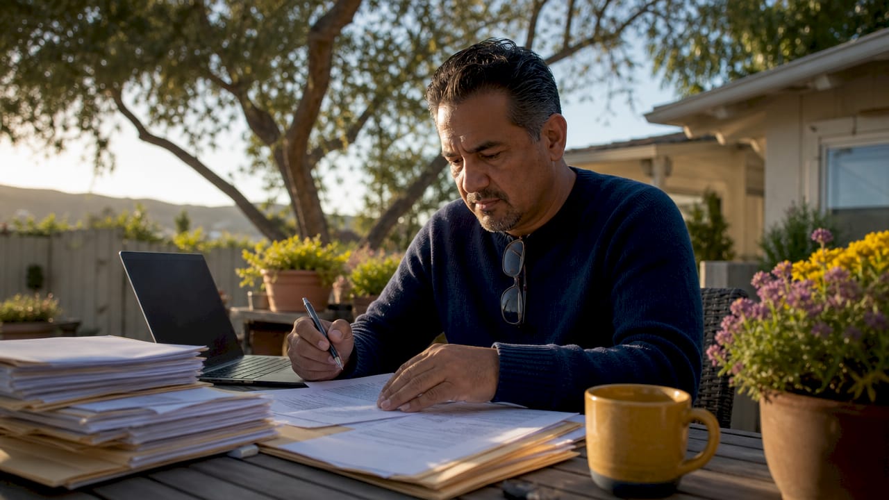 Man reviewing RV lemon law paperwork at home