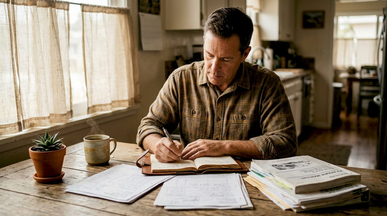 Man reviewing RV lemon law documents at home