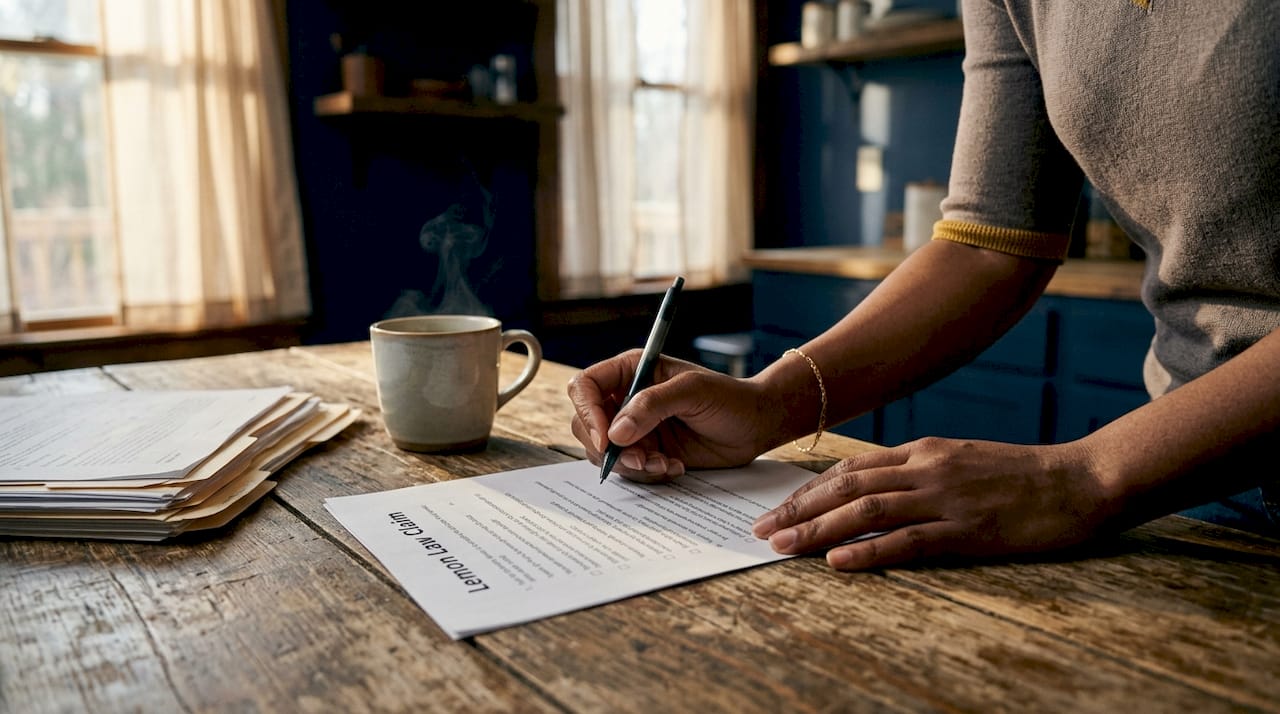 Hands preparing lemon law claim checklist